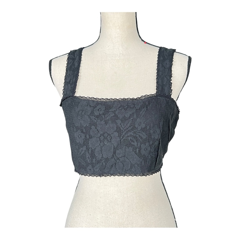 American Eagle Outfitters Charcoal Lace Square Crop Tank Size L